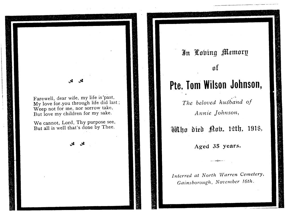 Order of Service for Private Johnson