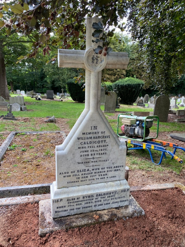 William Hargrave Caldicott's headstone after restoration.